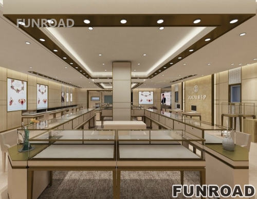 购物中心定制的木质珠宝陈列柜展示柜台设计效果图
