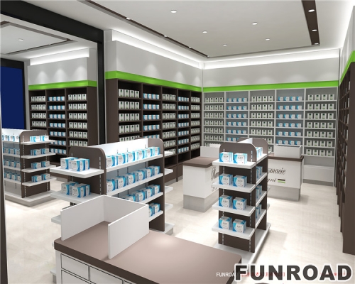 药店产品展示柜整体设计定制案例