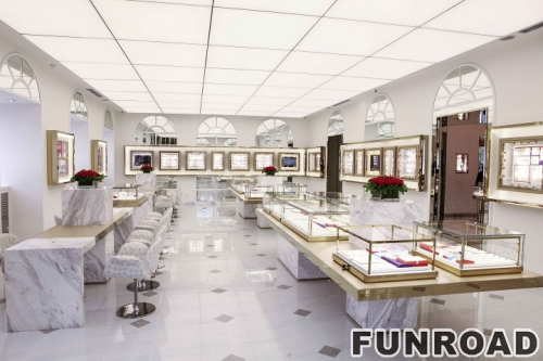 流向现代风格高端木质玻璃珠宝店展柜案例设计