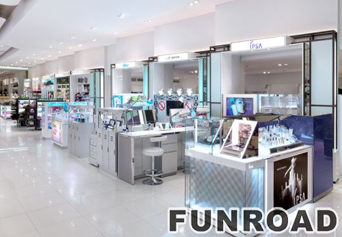 购物中心品牌化妆品售货亭零售显示柜台效果图