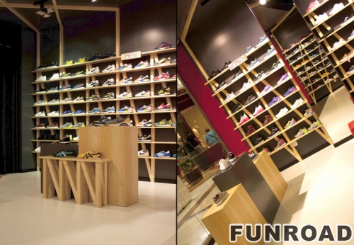 木质运动鞋展示架独特运动鞋零售店设计