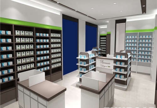 药店产品展示柜整体设计定制案例
