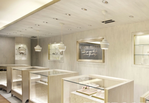 商场中高端翡翠色珠宝展示柜制作案例