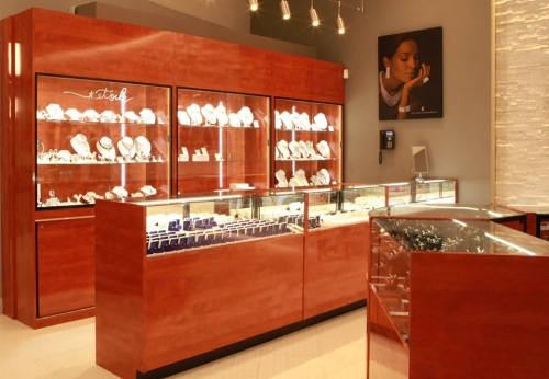 工厂定制零售商店木制珠宝展示柜，用于室内珠宝商业空间设计