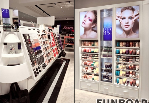 化妆品零售商店拟合木质贡多拉及化妆品陈列展柜设计
