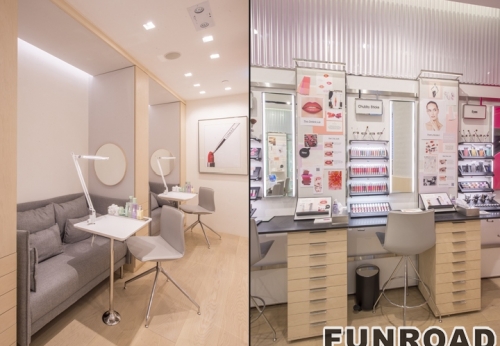 定制的木制展柜和带有LED灯的橱柜和化妆品商店的展示柜
