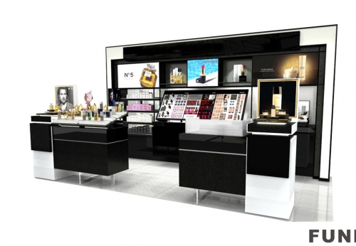 零售法式商店购物中心Kiosk现代LED设计香水店滑动玻璃Vitrine展示柜展示柜套装