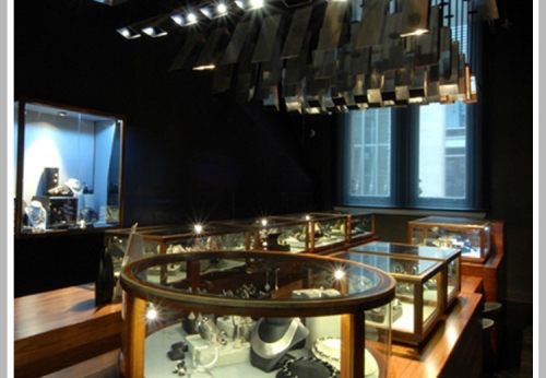 复古木质玻璃珠宝柜台设计，展柜厂家制作