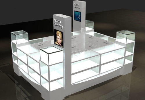 购物中心珠宝亭带LED灯透明玻璃珠宝展示柜