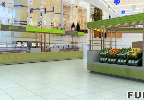 食品和饮料展示亭，商场购物中心的食品亭展示